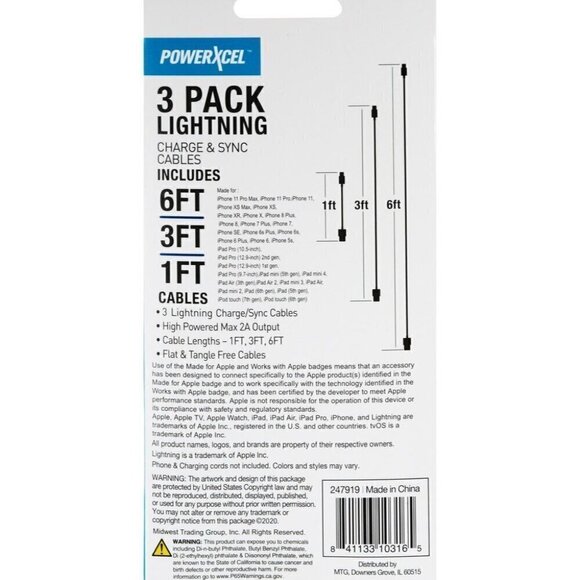 Powerxcel 3 Pack Lightning Charge & Sync Cables - Picture 7 of 7